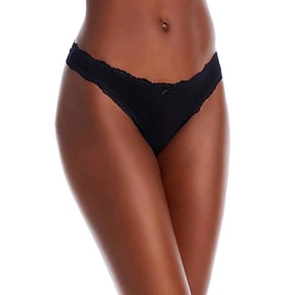 12$ AQUA Intimates Lace Trim Thong Elasticized Waistband with Bow Size S Black